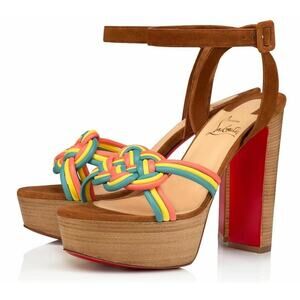 Christian Louboutin Ella 130 Brown Red Ankle Strap Platform Sandal Heel Pump 36